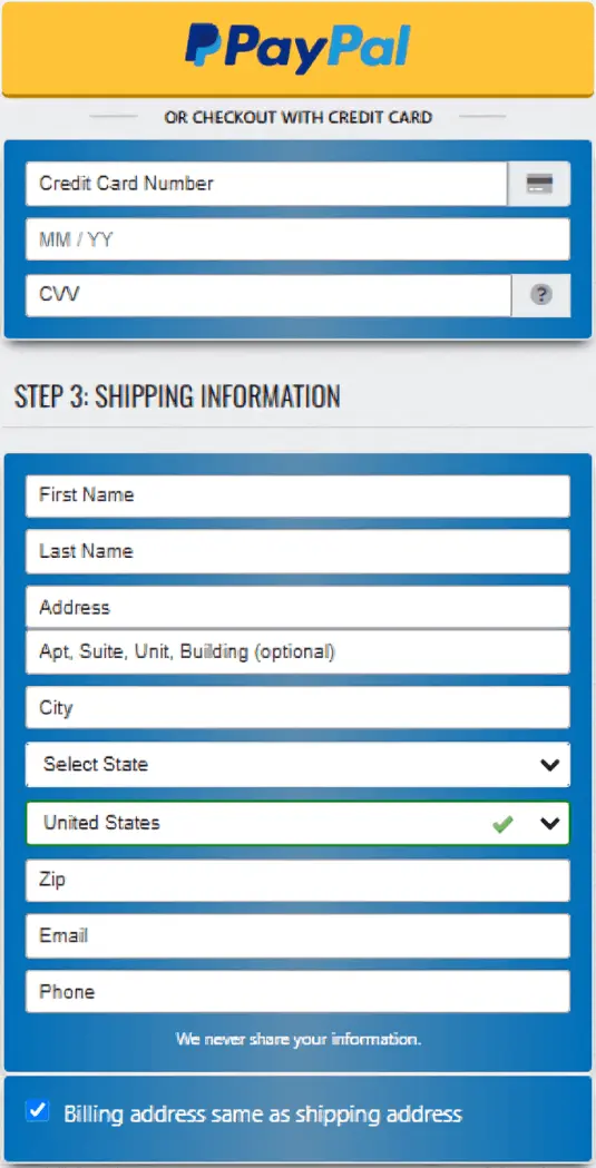 senssolight secure checkout page